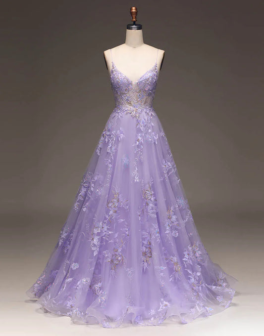 A-Line Long Glitter Prom Dress With Appliques