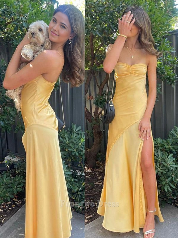 Sheath Spaghetti Straps Yellow Sexy formal dresses Bridesmaid Dresses evening gown Prom Dress