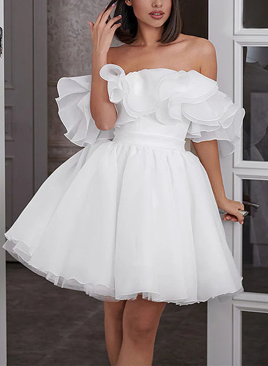 A-Line Off The Shoulder Sleeveless Short Wedding Dresses