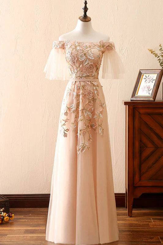 Tulle lace long prom dress
