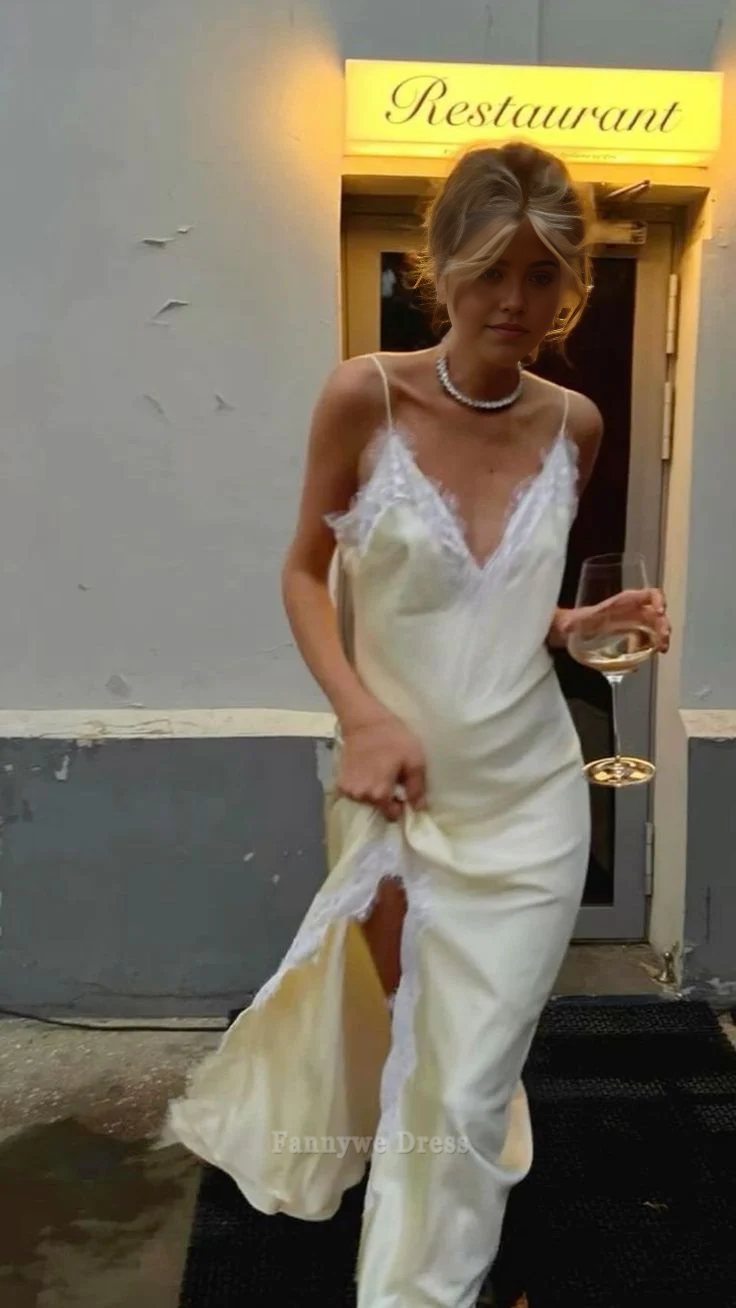 Sheath Spaghetti Straps Sexy Split Lace Long formal dresses Bridesmaid Dresses evening gown Prom Dress