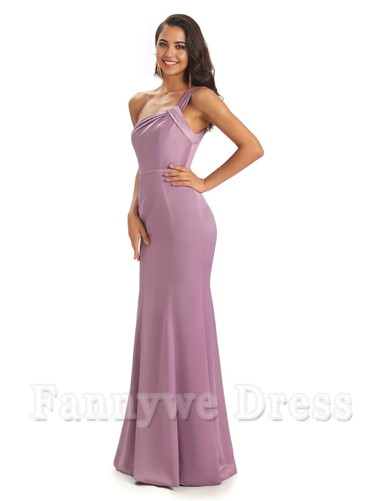 Mermaid One Shoulder Satin Floor Length formal dresses evening gown Bridesmaid Dresses