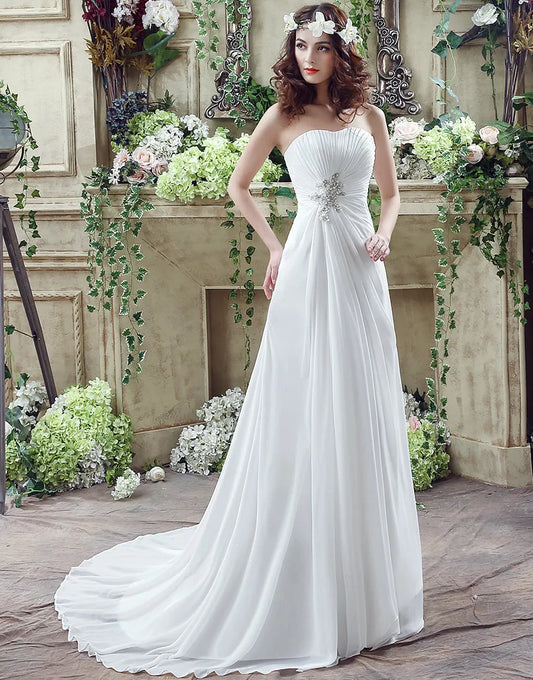 A-Linien-Brautkleid mit trägerlosem Plissee 