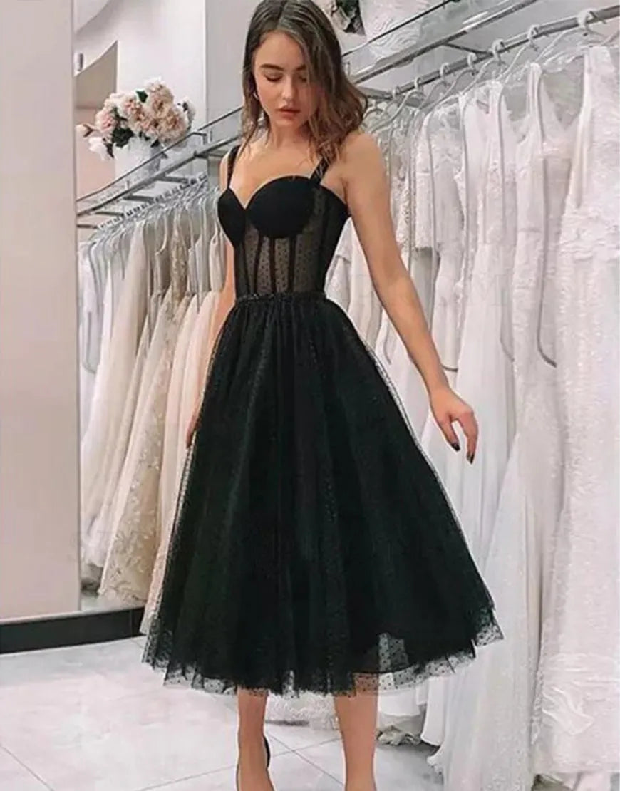 Vestido de fiesta corto con tirantes, estilo hada negra, estilo vintage, para fiesta de bienvenida 