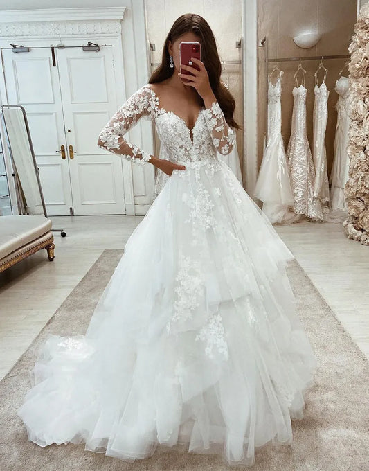 A-Linie Tüll Sweetheart Brautkleid mit Applikationen 