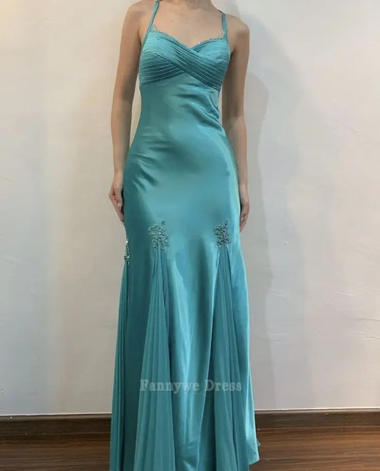 Mermaid Vintage Straps Satin Long formal dresses Bridesmaid Dresses evening gown Prom Dress