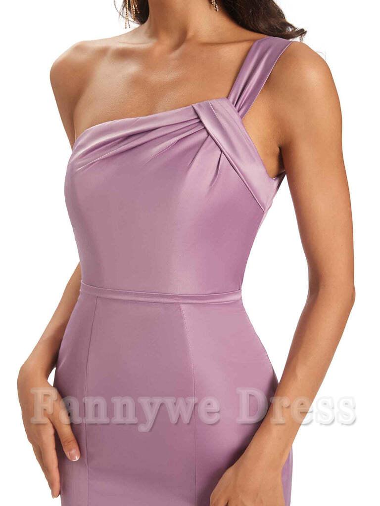 Mermaid One Shoulder Satin Floor Length formal dresses evening gown Bridesmaid Dresses