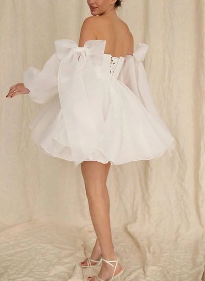 A-Line Long Sleeves Short Wedding Dresses