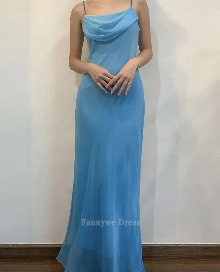 Etuikleid Spaghettiträger Vintage Träger Chiffon Lange Abendkleider Brautjungfernkleider Abendkleid Ballkleid 