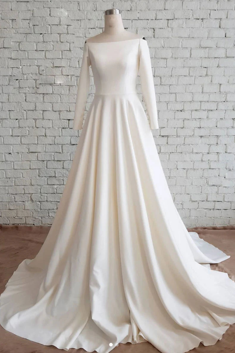 Simple satin long Wedding Dresses