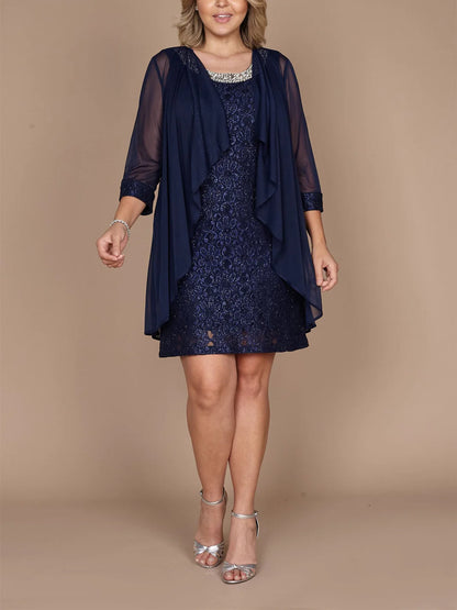 Sheath Neck Short Mother Of The Bride Dresses