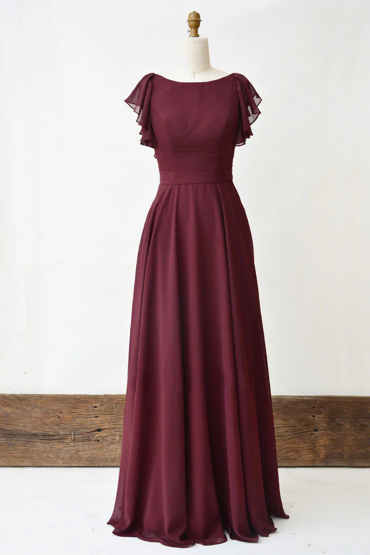 Simple chiffon long prom dress