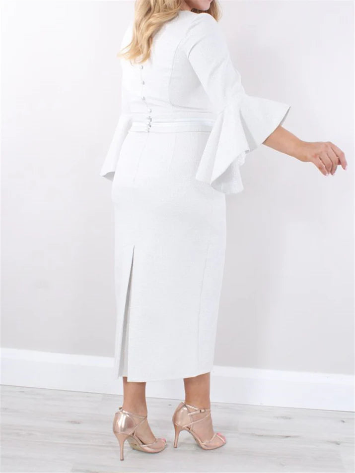 Sheath Square Neck Tea Length 3/4 Mother Of The Bride Dresses