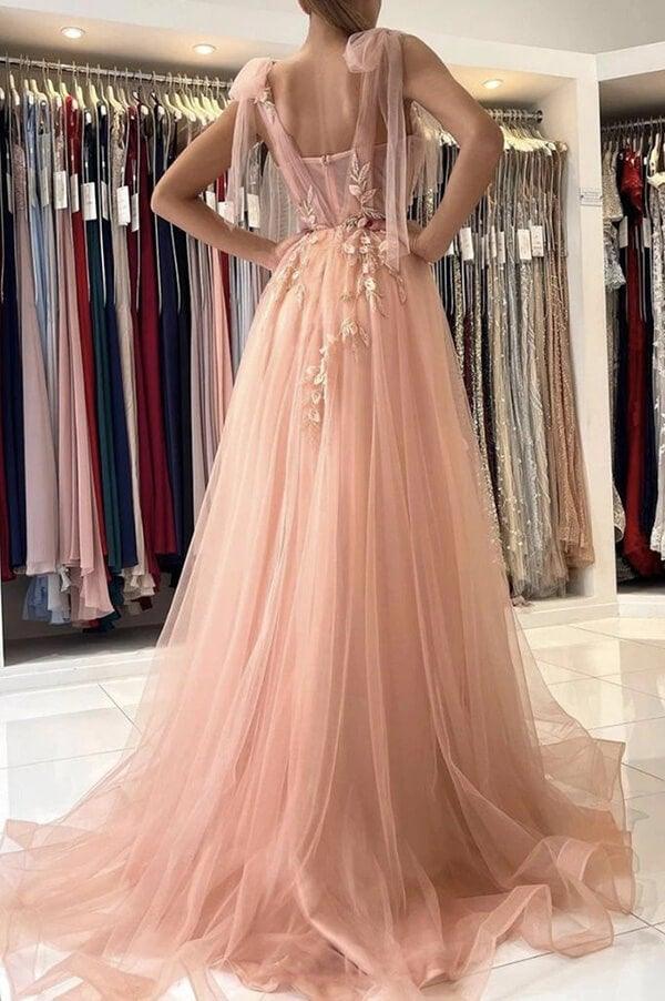 A-line Tulle Lace Tulle Prom Dress With Split