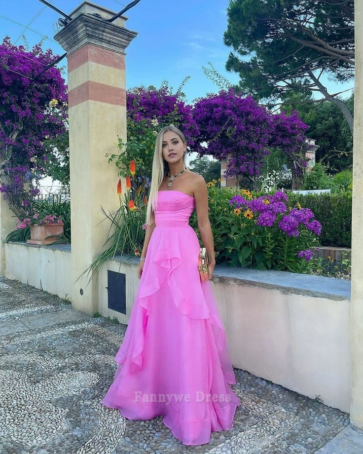A-line simple Strapless pink formal dresses Bridesmaid Dresses evening gown Prom Dress