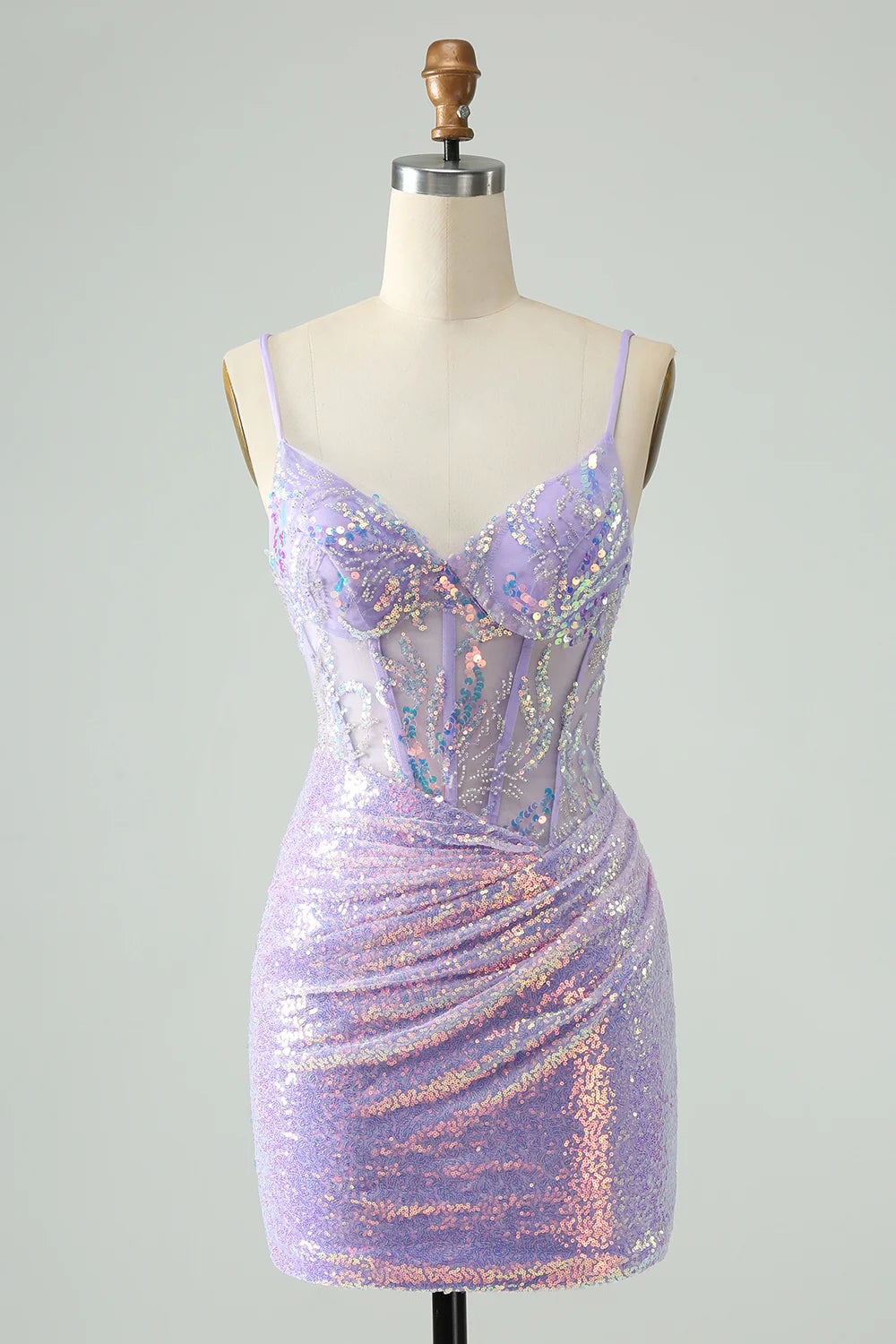 Glitter Tight Spaghetti Straps Short Homecoming Dress with Sequins