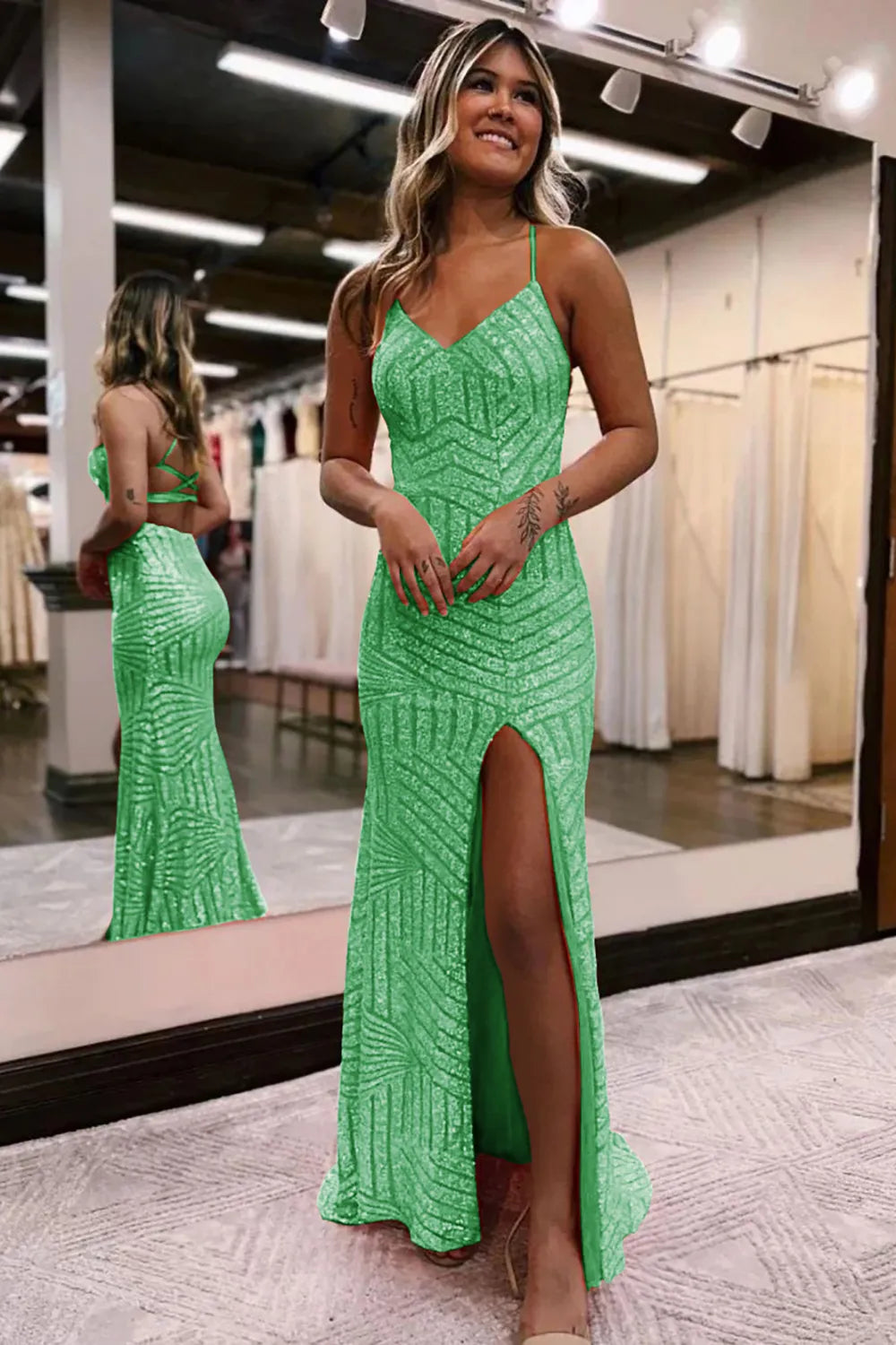 Sparkly Sequin Long Glitter Split Prom Dress