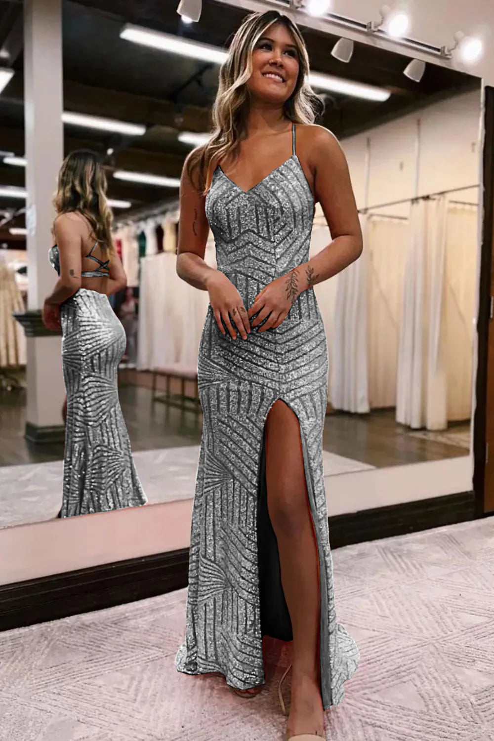 Sparkly Sequin Long Glitter Split Prom Dress