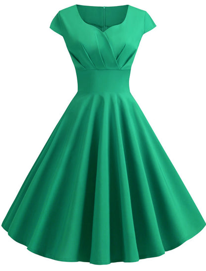 A-Line Party Dresses Vintage Dress Holiday Knee Length Short Sleeve V Neck Spandex with Pleats Print