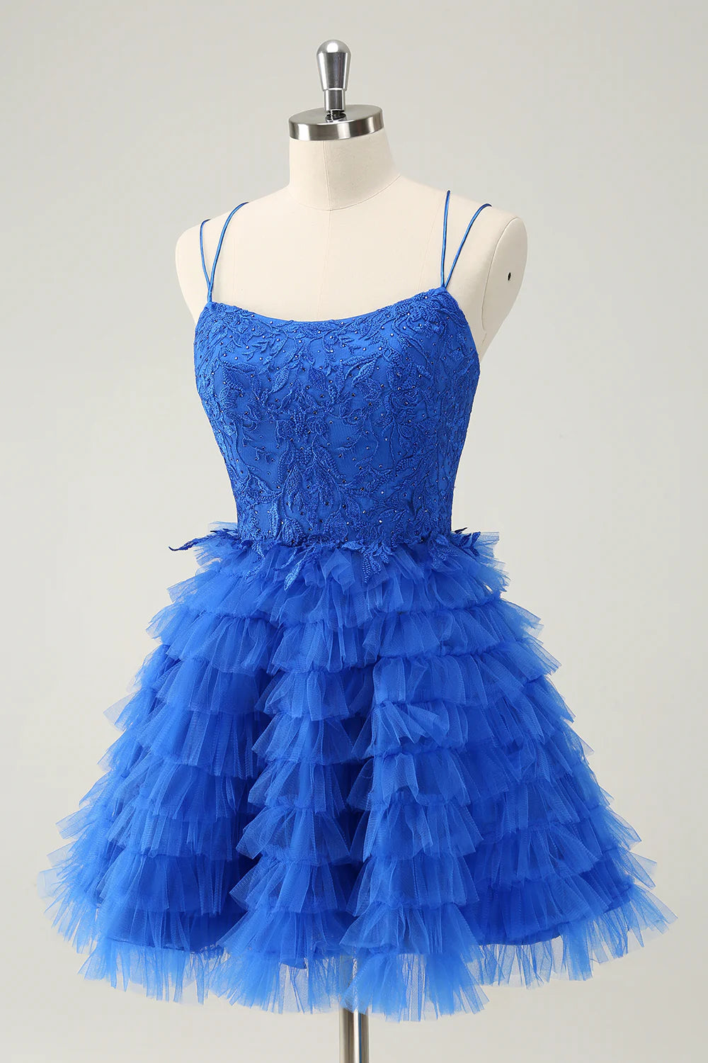 A Line Spaghetti Straps Tulle Cute Homecoming Dress with Ruffles