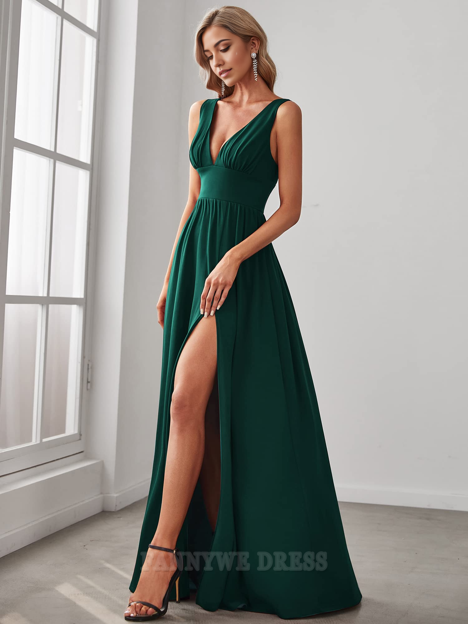 A-line Deep V-Neck Sleeveless Side Slit Floor Length formal dresses Wedding Guest Dress evening gown Bridesmaid Dresses