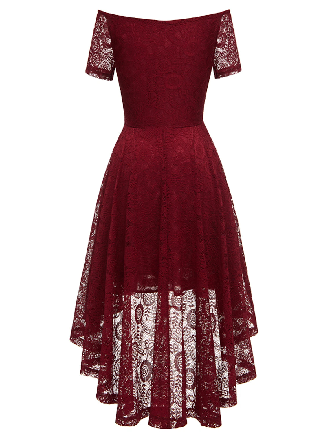 A-Line Cocktail Dresses Vintage Dress Party Wear Knee Length Short Sleeve Off Shoulder Lace with Pleats