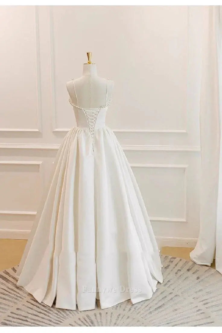 A Line Elegant Spaghetti Straps White formal dresses evening gown Prom Dress Wedding Dress