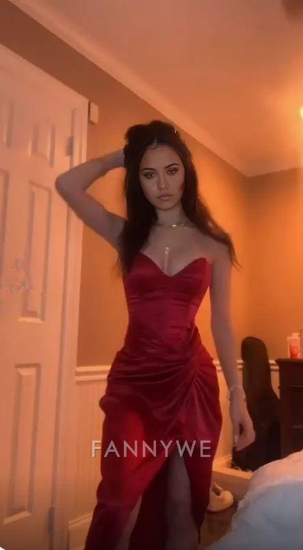 Sheath Strapless Sexy Red Long formal dresses Bridesmaid Dresses evening gown Prom Dress With Split