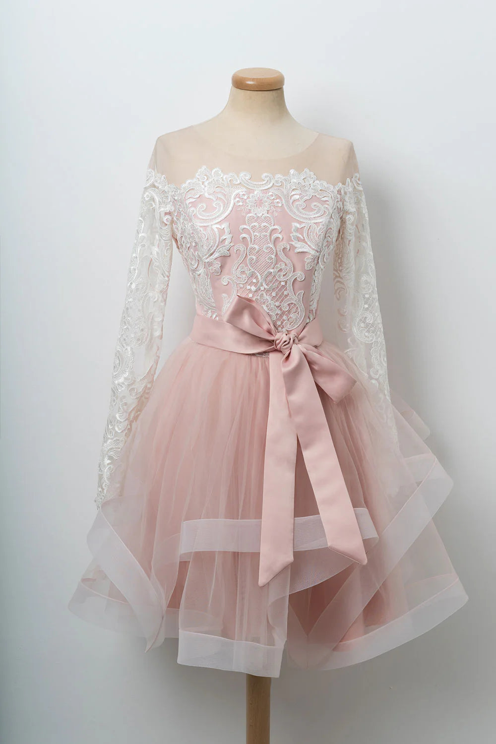 V neck lace long wedding dress
