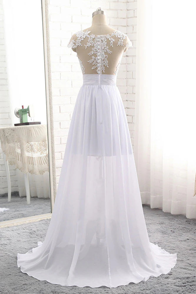 Round neck lace long prom dress