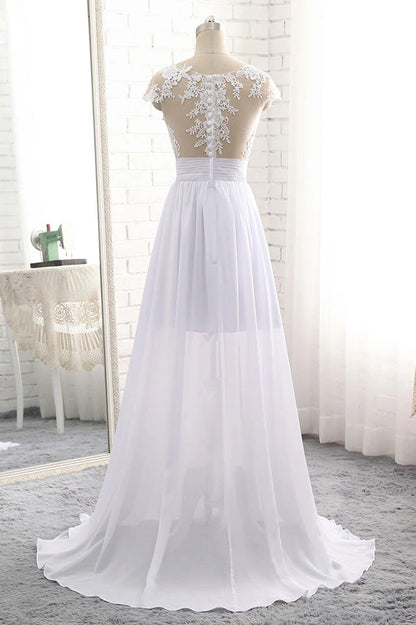 Round neck lace long prom dress
