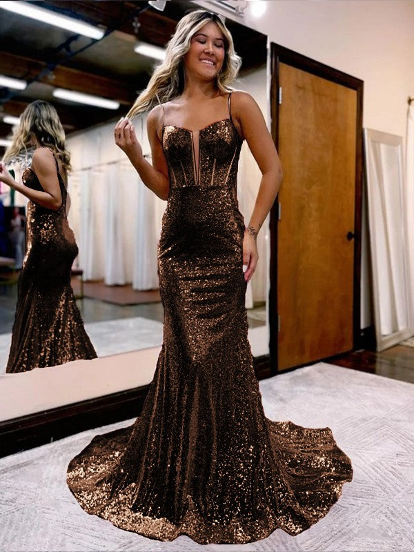 Trumpet/Mermaid Sequins Sweetheart Sleeveless Court Train Corset Dresses