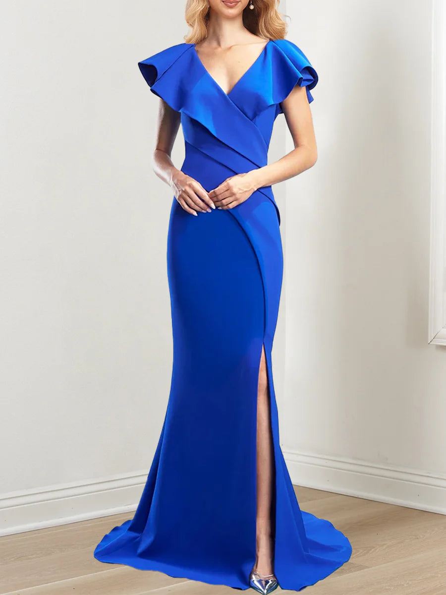 Mermaid V-Neck Short Sleeves Split Side Mother Of The Bride Dresses