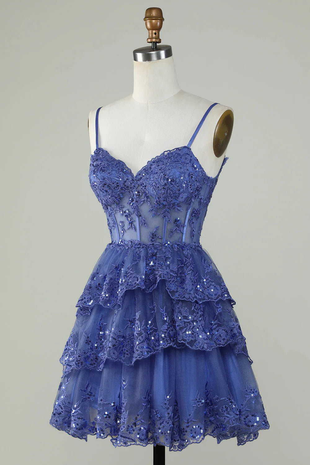 A Line Spaghetti Straps Sparkly Corset Homecoming Dress