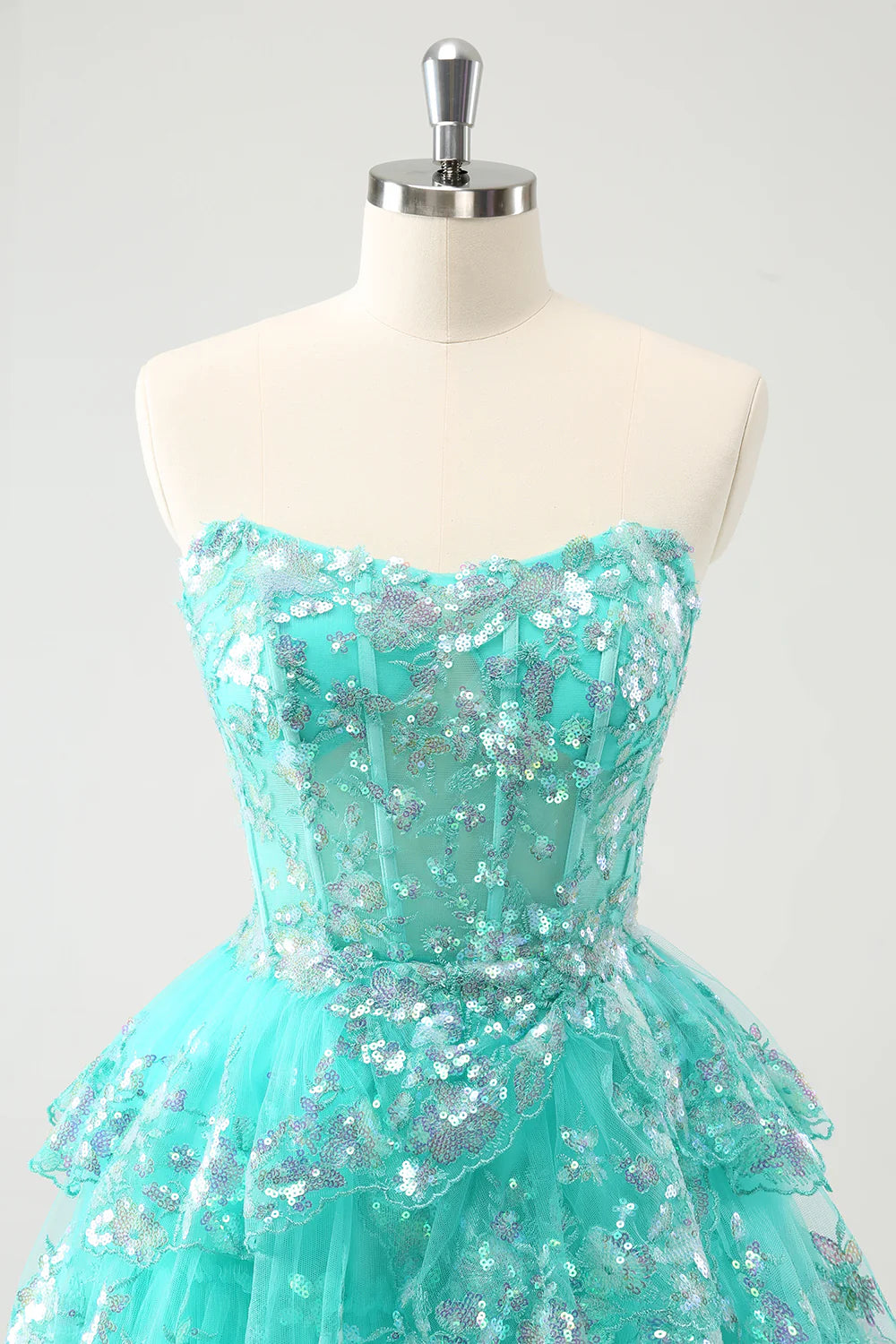 A Line Strapless Sequined Cute Glitter Tiered Corset Homecoming Dress