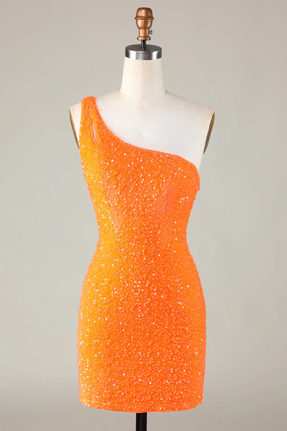 Sequins One Shoulder Tight Beading Short Homecoming Dress