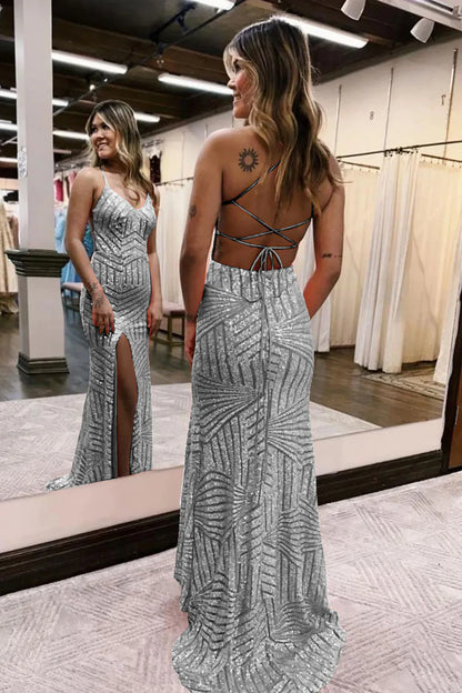 Sparkly Sequin Long Glitter Split Prom Dress
