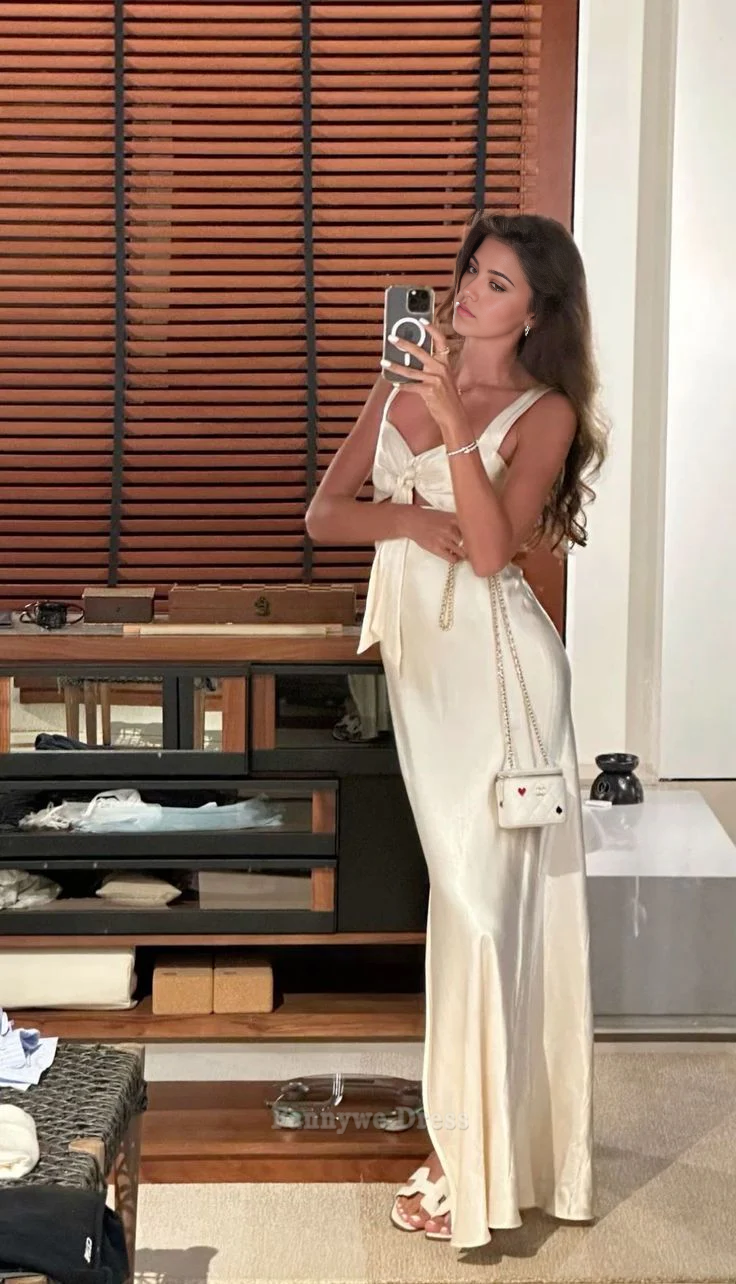 Sheath Elegant Straps Satin Long formal dresses Bridesmaid Dresses evening gown Prom Dress