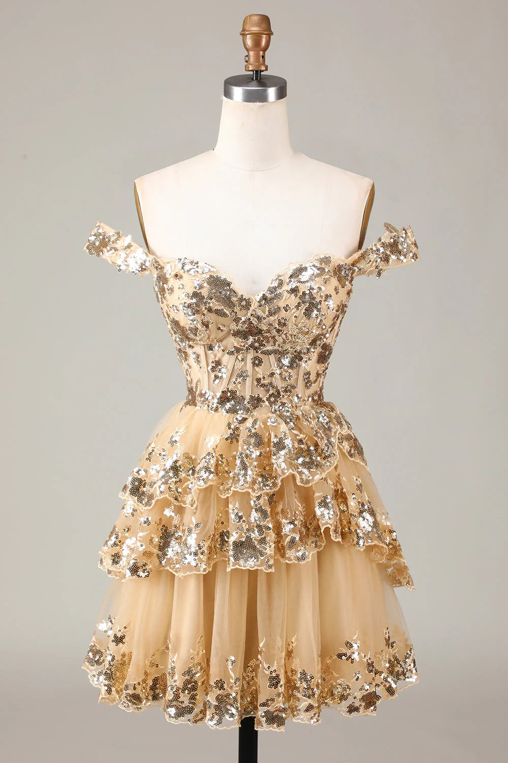 A Line Cute Sparkly Tiered Corset Lace Short Homecoming Dress