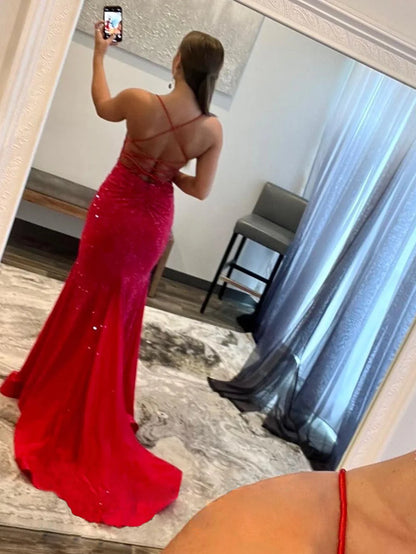 Vestido de fiesta de satén con purpurina y escote en V de sirena
