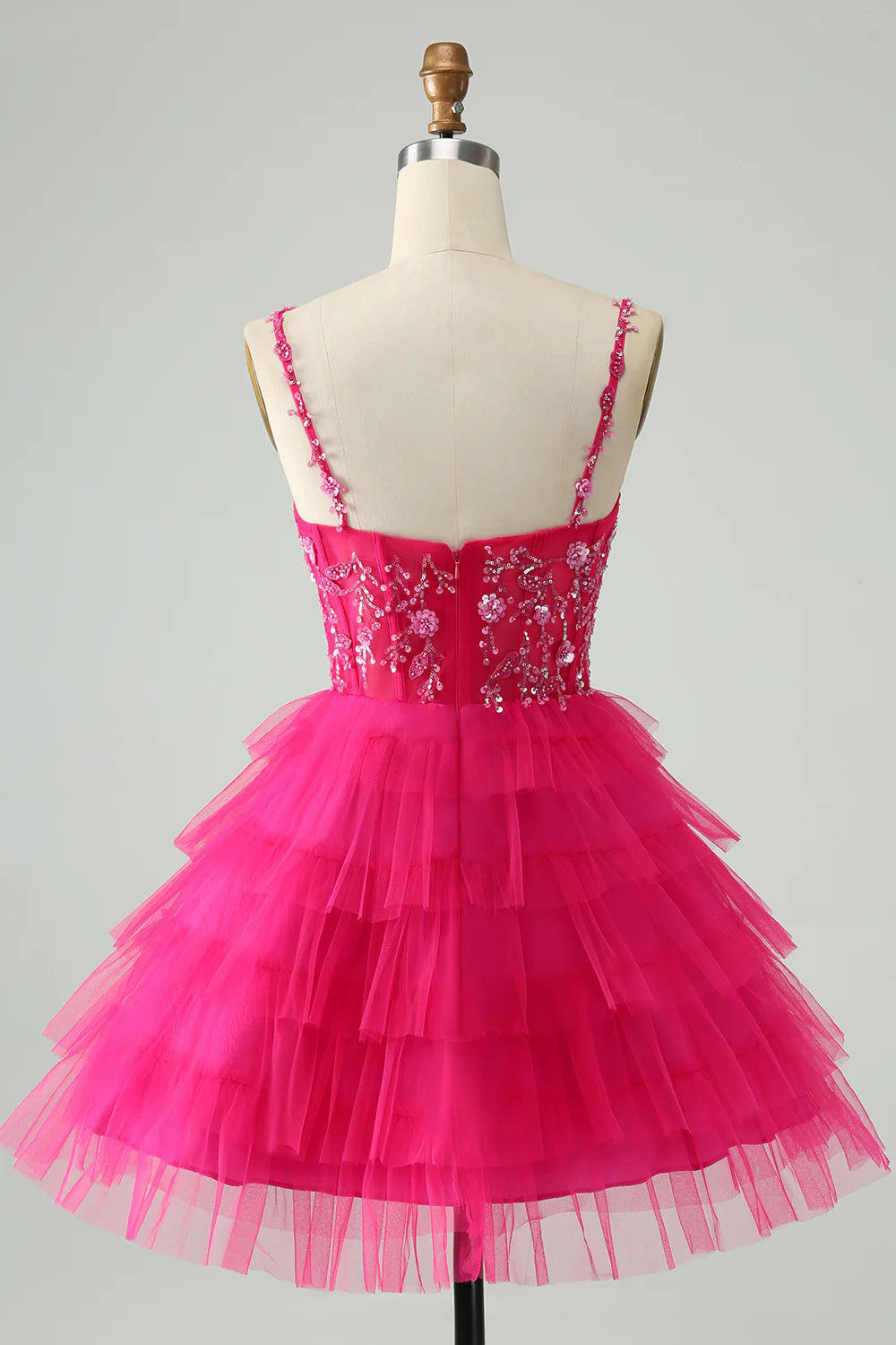 A Line Spaghetti Straps Tulle Tiered Short Homecoming Dress