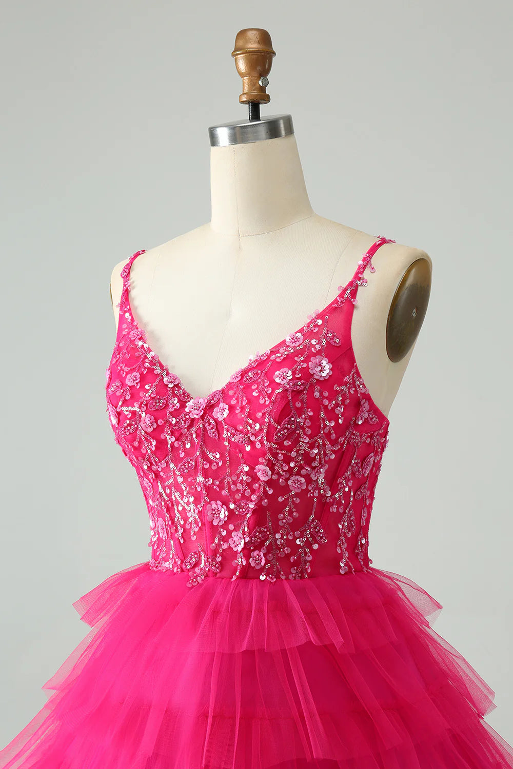 A Line Spaghetti Straps Tulle Tiered Short Homecoming Dress