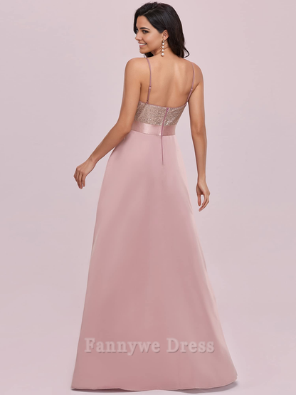 A-Linie V-Ausschnitt High-Low Satin Abendkleider Brautjungfernkleider Abendkleid Ballkleid