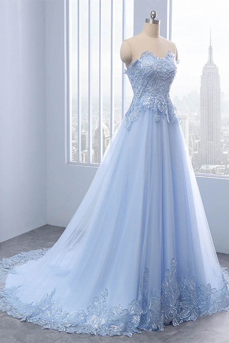 Lace tulle long prom dress