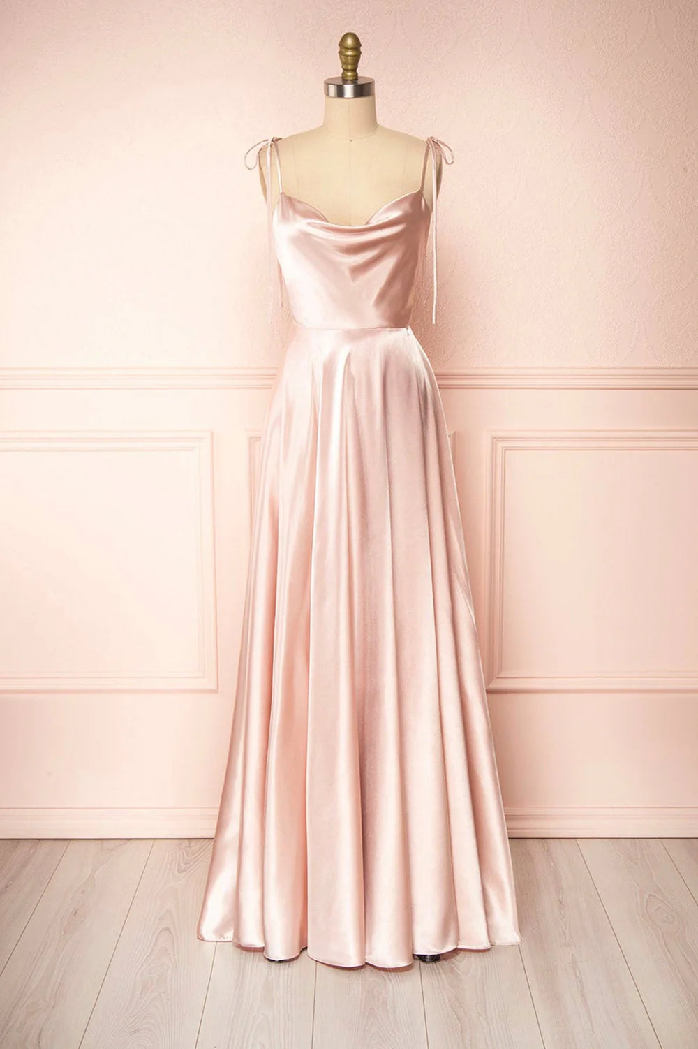 A-Linie Spaghettiträger Satin Langes Abendkleid Ballkleid