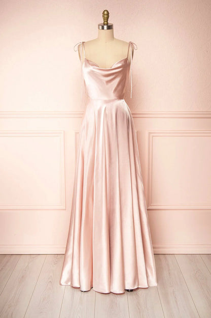 A-Linie Spaghettiträger Satin Langes Abendkleid Ballkleid