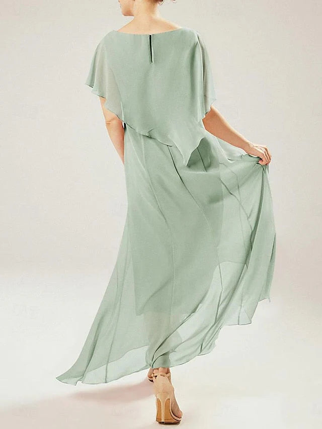 Vestidos de madre de la novia con mangas cortas y escote redondo