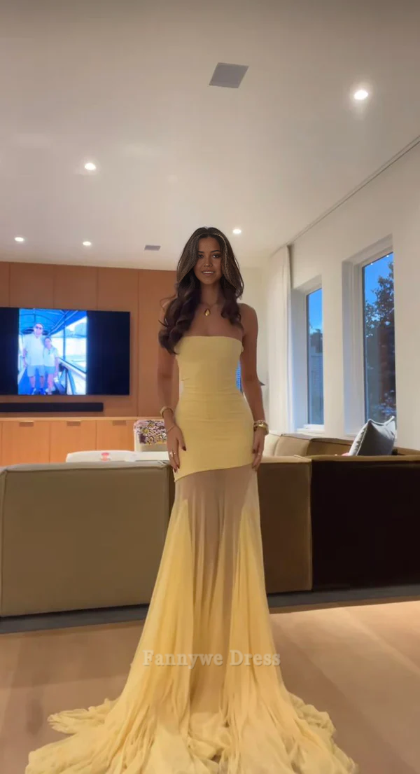 Mermaid Strapless Sexy Yellow Long formal dresses Bridesmaid Dresses evening gown Prom Dress