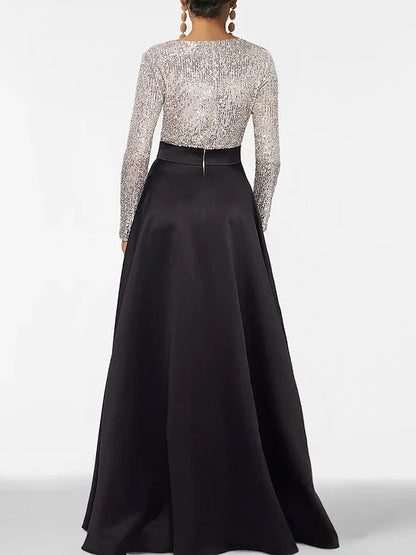 A-Line V-Neck Long Sleeves Floor-Length Mother Of The Bride Dresses