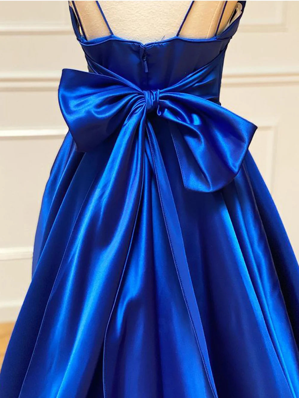 A Line V Neck Long Satin Prom Dress With Bow Tie